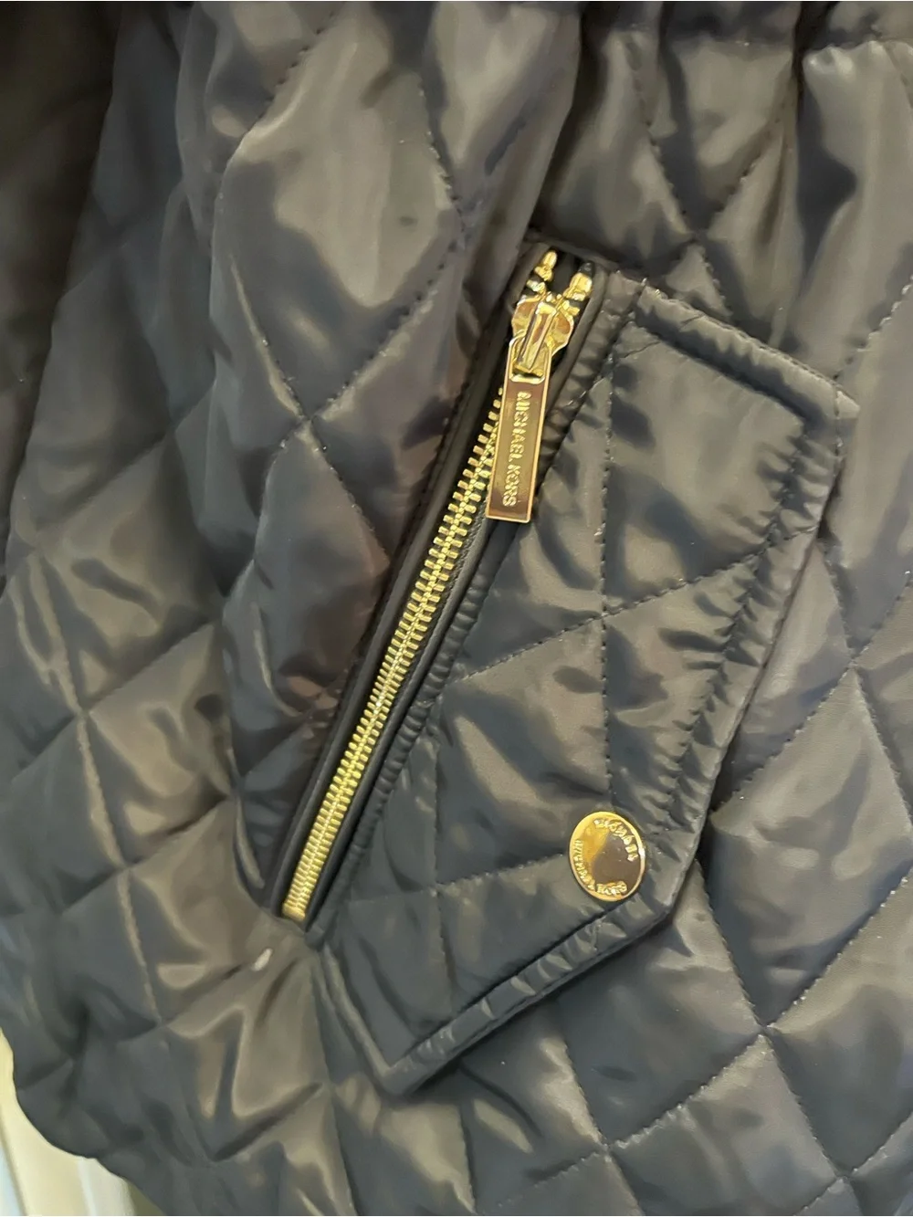 Michael Kors Quilted Navy Puffer Coat with Gold Hardware Plus Size 2X-NWOT